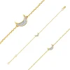 14k gold bracelet - fine glossy chain, semilunar inlaid with zircons