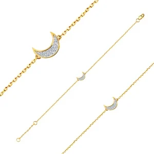 14k gold bracelet - fine glossy chain, semilunar inlaid with zircons