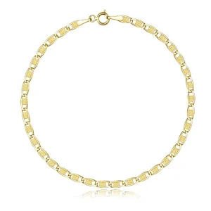 14K Gold bracelet – oval links with a grid pattern, 190 mm