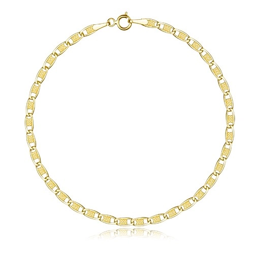 14K Gold bracelet – oval links with a grid pattern, 190 mm