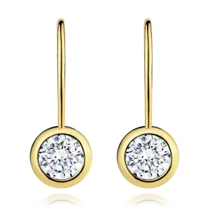 14K gold earrings - cut clear zircon in a shiny mount, 4 mm