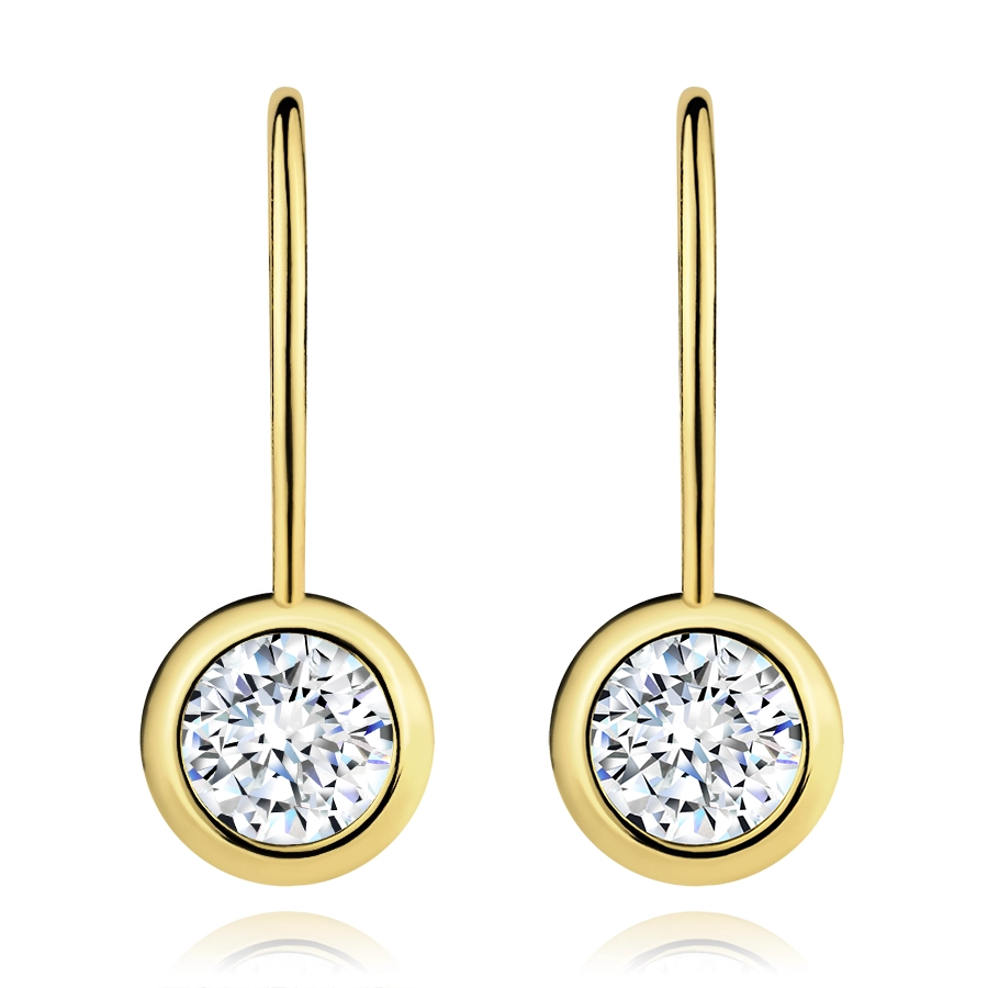 14K gold earrings - cut clear zircon in a shiny mount, 4 mm