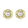 14K gold earrings flower shape with cultured pearl