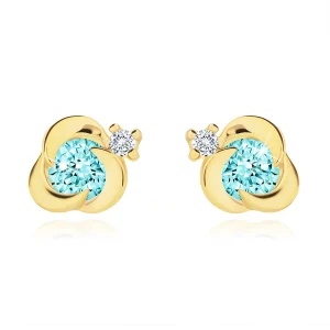 14K gold earrings flower with topaz centre and clear zircon