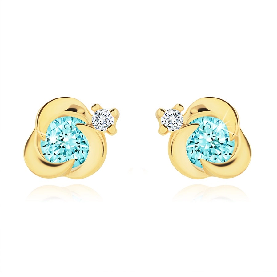 14K gold earrings flower with topaz centre and clear zircon