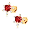14K gold earrings heart with garnet and clear zircons