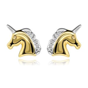 14K gold earrings in the shape of a unicorn head