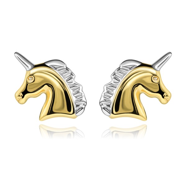 14K gold earrings in the shape of a unicorn head