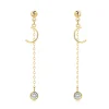 14K gold earrings with crescent and zircon on chain
