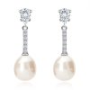 14K gold earrings with cultured pearl and teardrop zircon