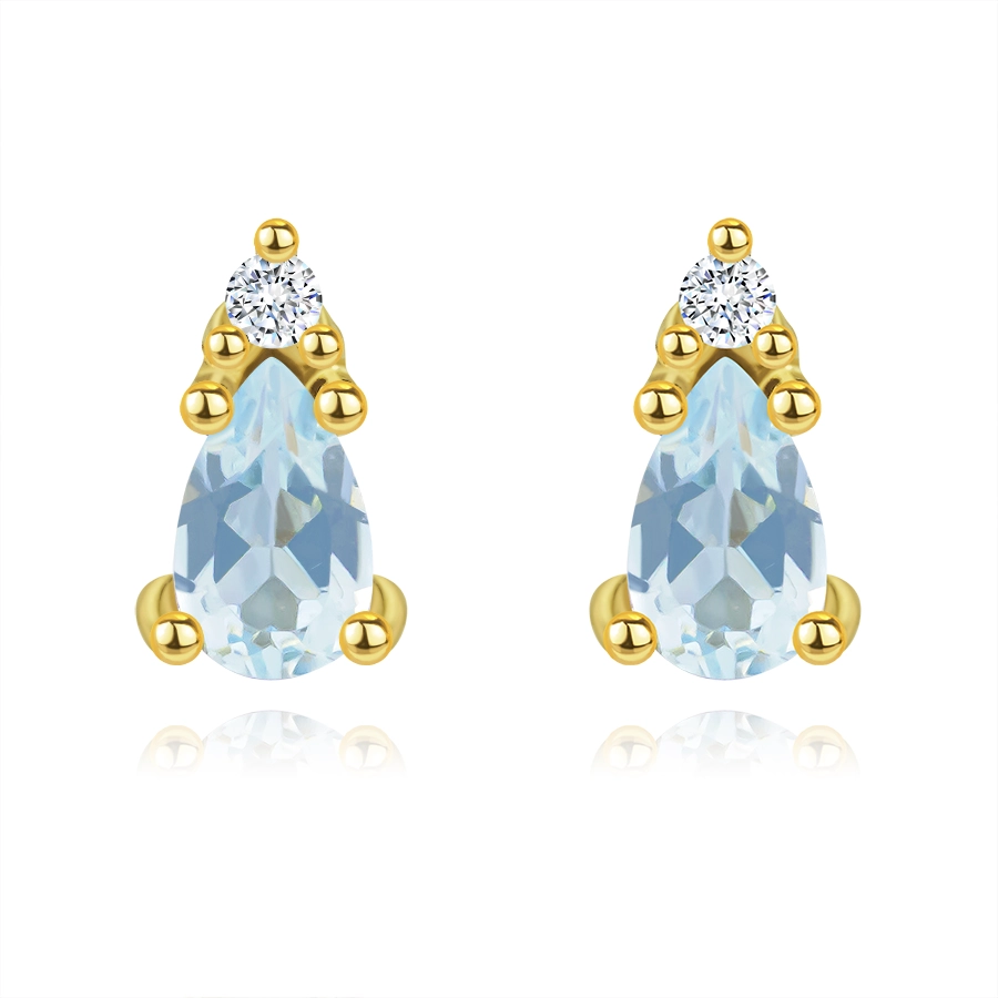 14K Gold earrings with teardrop topaz and diamond