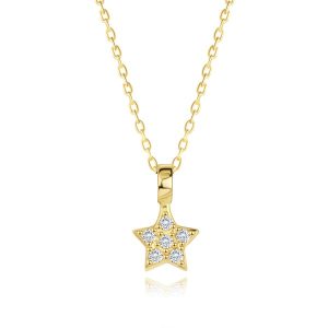 14k gold necklace with star pendant and clear zircons