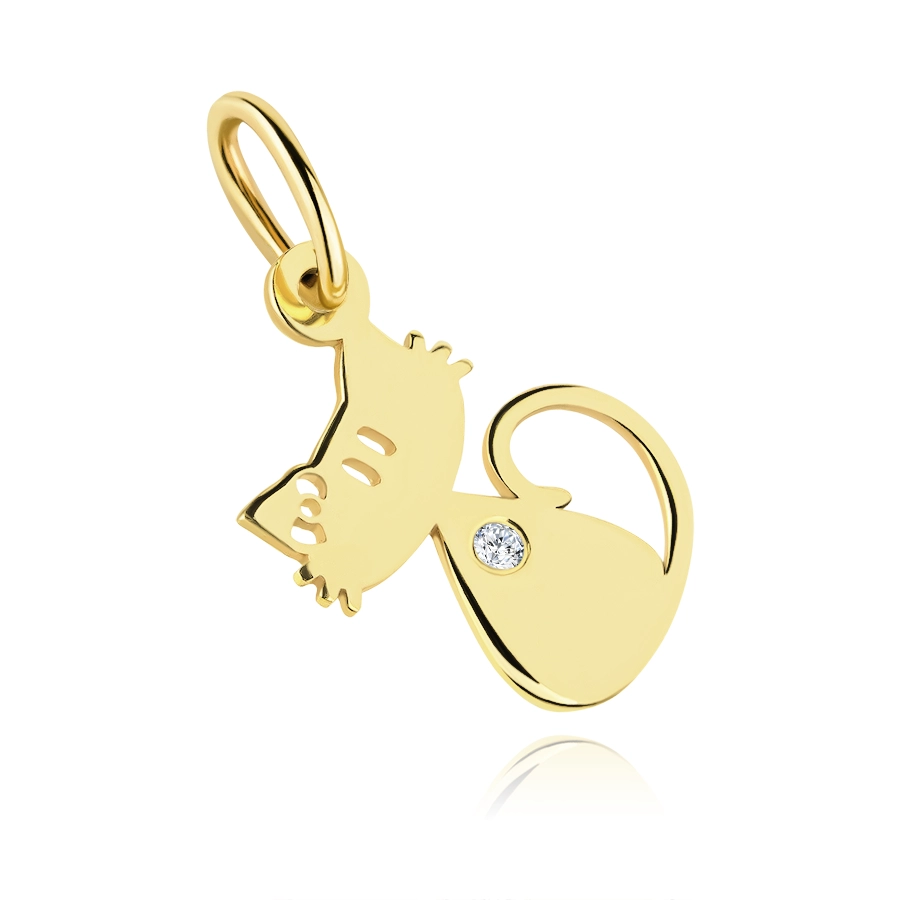 14K gold pendant cat with zircon
