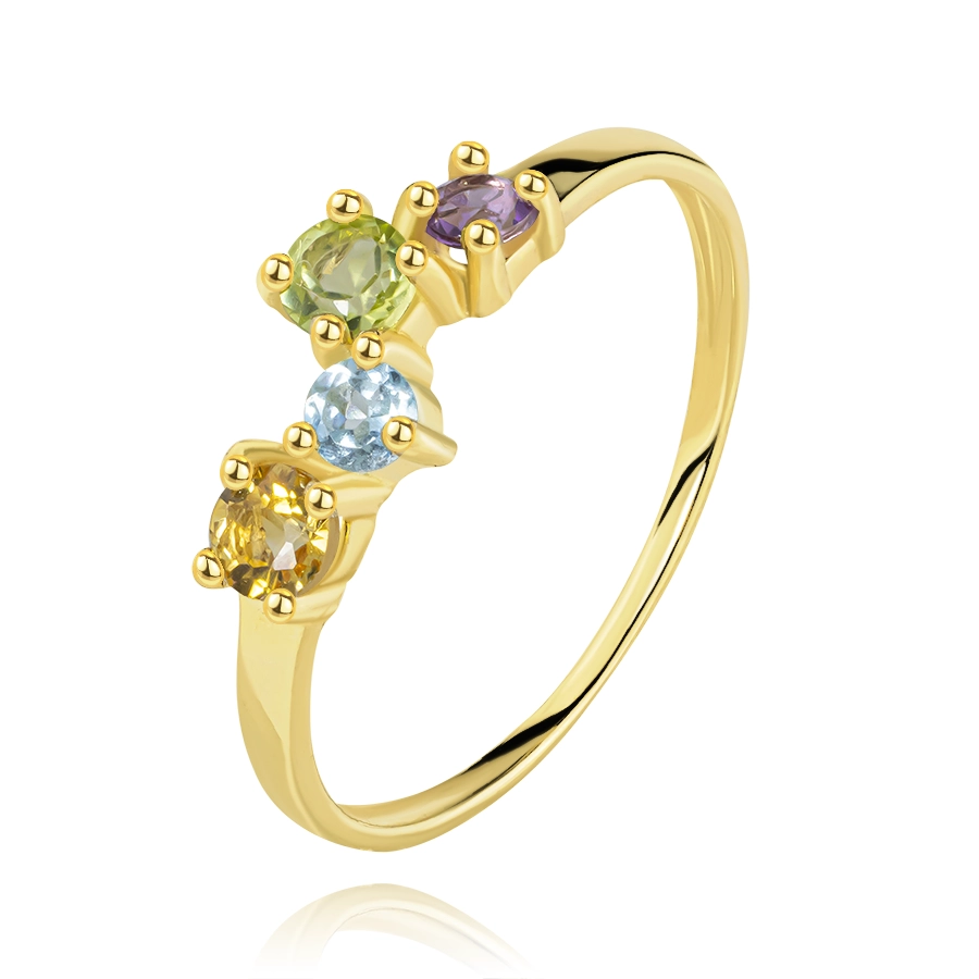 14K gold ring with four colourful gemstones