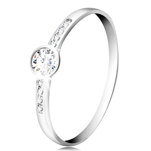 14K white gold ring - circular clear zircon, thin zircon stripes on the sides