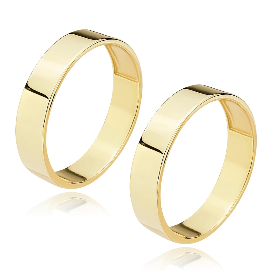 14K yellow gold bands - angular cross-section, smooth and shiny shoulder, 5 mm new