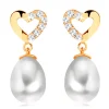 14K yellow gold diamond earrings - heart contour with brilliants, oval pearl -35% EXTRA