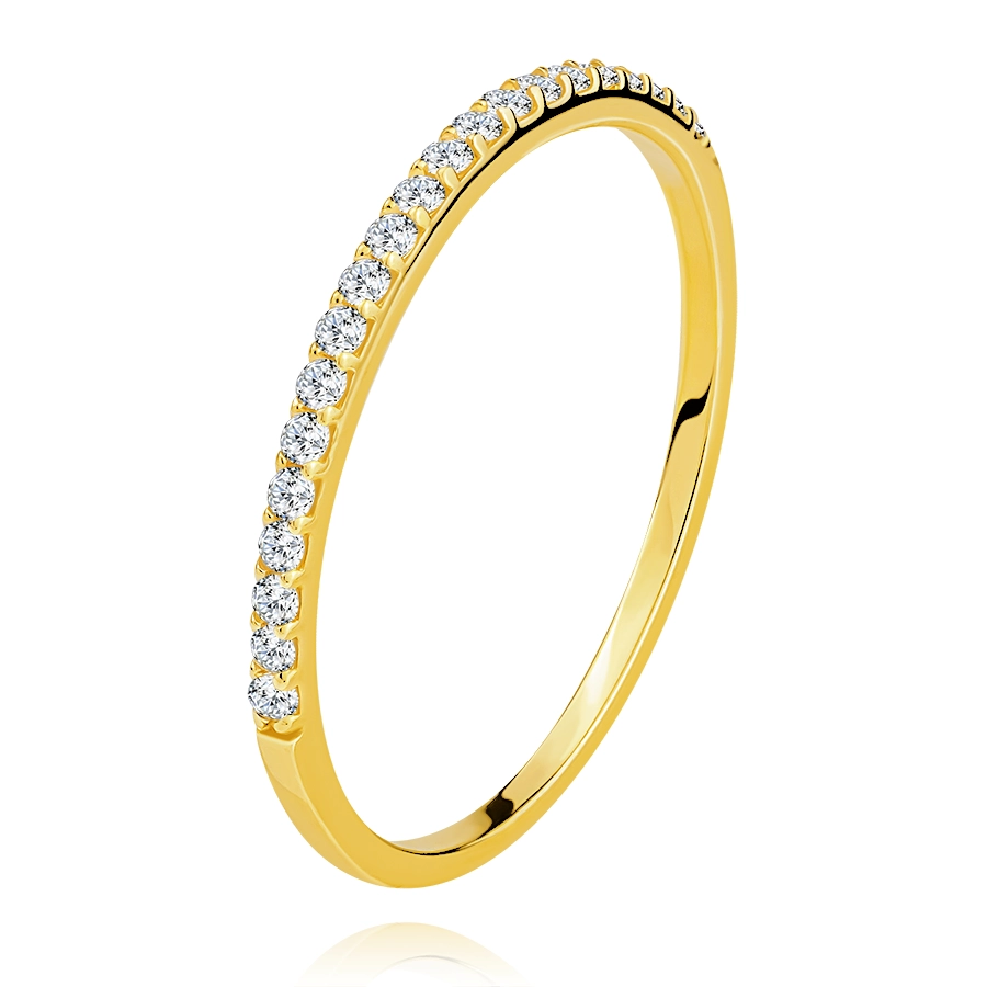 14K yellow gold ring - row of clear round zircons