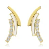 375 gold earrings, three arcs - zircon, white and smooth, studs
