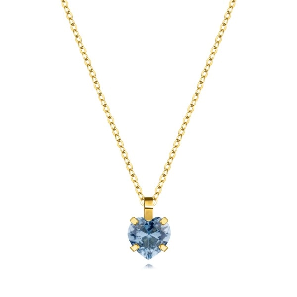 375 Gold necklace, yellow gold - light blue zircon heart, fine chain