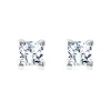 375 Golden earrings – white gold, glittery square-shaped zircon in a mount, studs, 4 mm