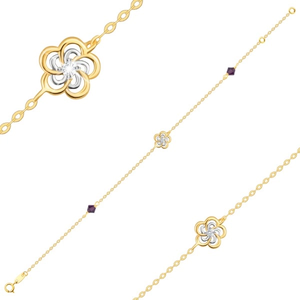 585 Combined gold bracelet – a two-tone flower, Swarovski crystals in amethyst colour