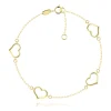 585 Gold bracelet in yellow design - shiny heart outlines, thin chain
