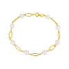 585 gold bracelet - white rounded pearls, oval rings with notches