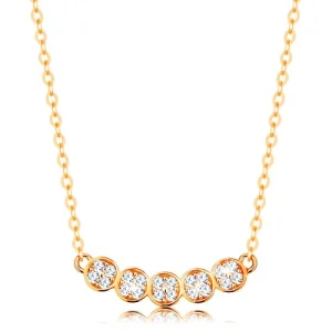 585 gold necklace - fine chain, arc composed of five glossy circles