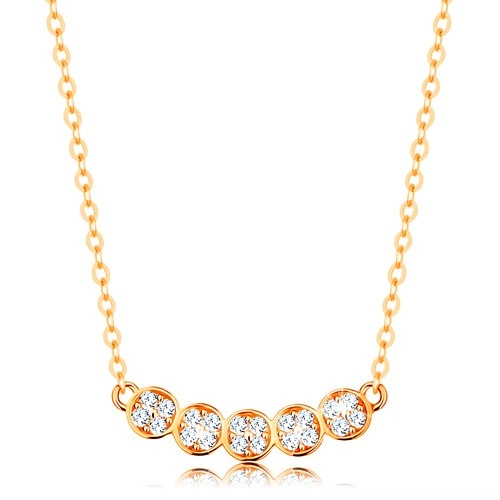 585 gold necklace - fine chain, arc composed of five glossy circles