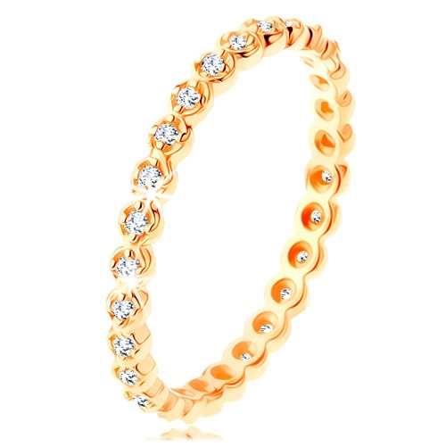 585 gold ring - clear round zircons around the whole perimeter, wavy edges