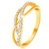 585 gold ring - intertwined waves - one smooth and two zircon waves