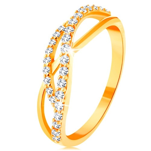 585 gold ring - intertwined waves - one smooth and two zircon waves