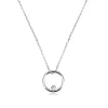 585 white gold pendant - chain of oval rings, glossy circle with zircon
