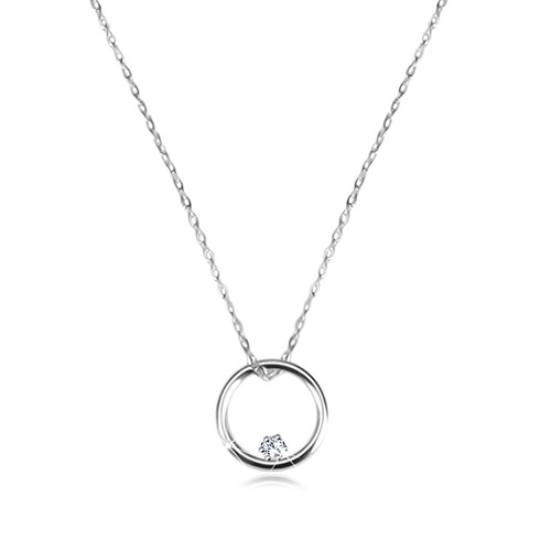 585 white gold pendant - chain of oval rings, glossy circle with zircon