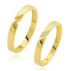 585 Yellow gold bands - triangular cut-outs, diagonal ridge, zircons