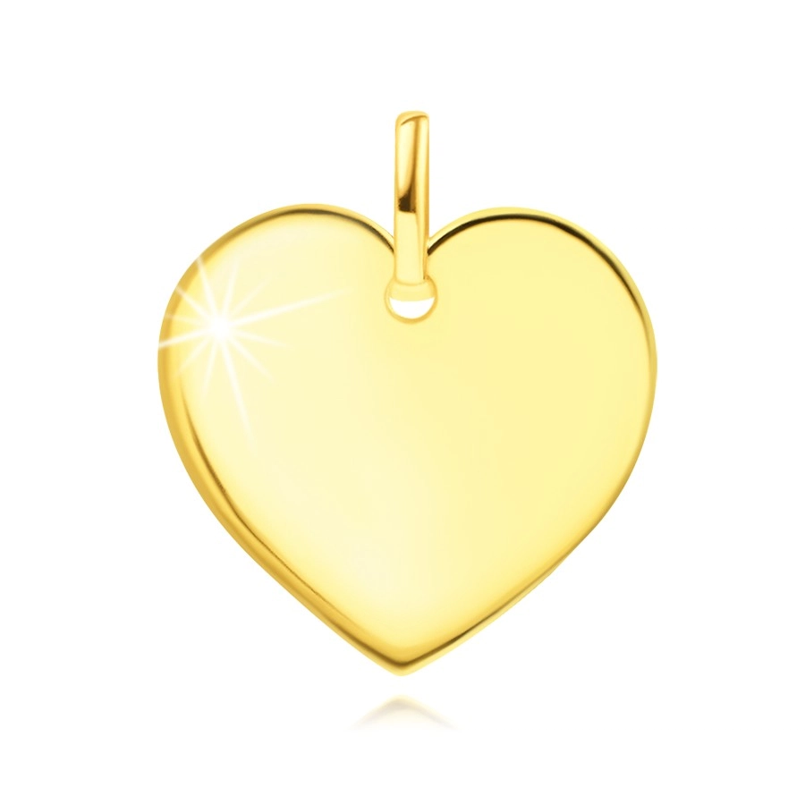 585 Yellow gold pendant – a flat mirror-glossy heart