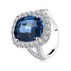 925 silver ring, large cut zircon in blue colour and clear rim