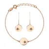 925 silver set, pink-gold hue - bracelet and earrings, circle with Polaris, black diamond