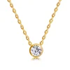 9K gold brilliant necklace - round diamond in a shiny bezel, thin chain