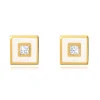 9K gold earrings square with white enamel and zircon