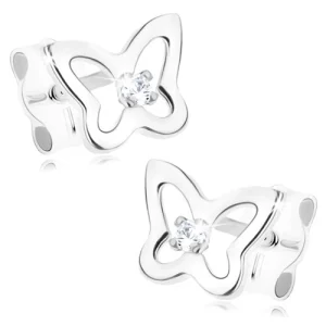 9K white gold earrings butterfly with clear zircon