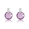 9K white gold earrings - zircon rectangle, round zircon of purple colour
