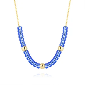 9K Yellow gold necklace – gold beads, blue stones