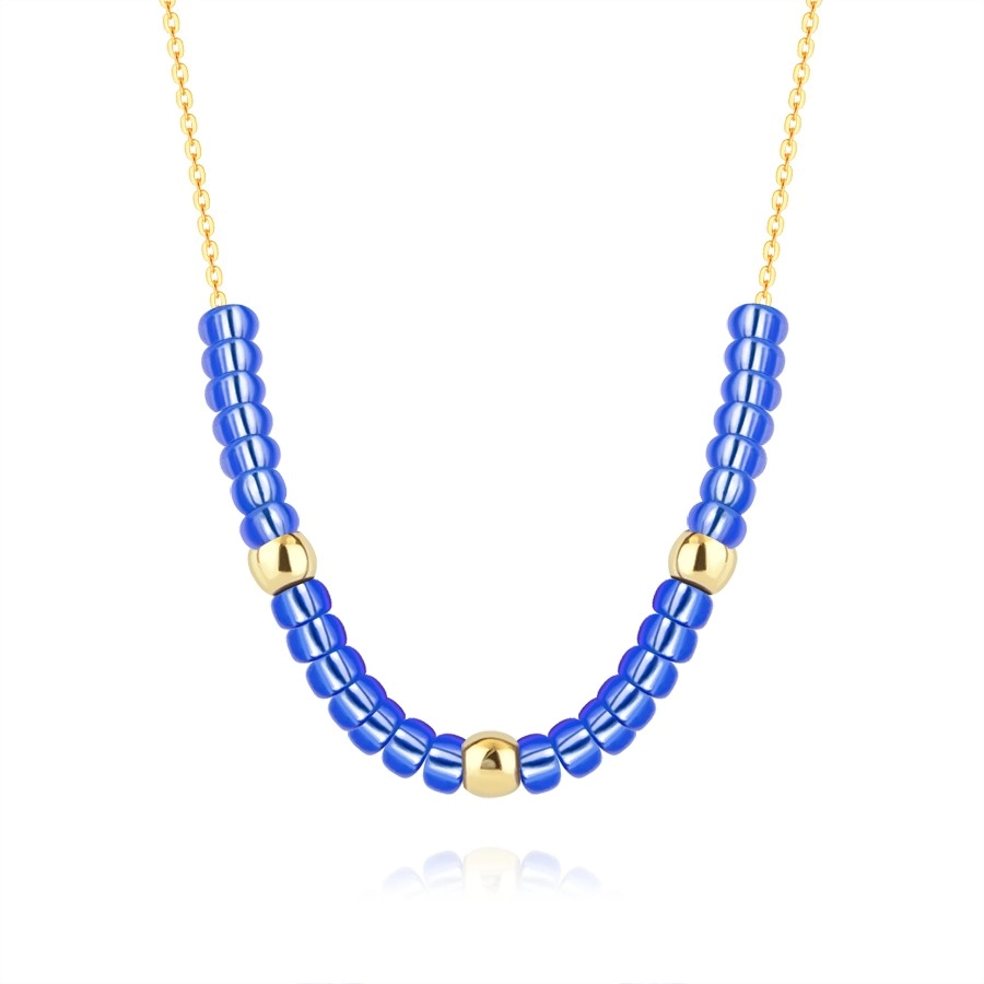 9K Yellow gold necklace – gold beads, blue stones