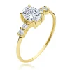 9K yellow gold ring - larger oval and round clear zircons new
