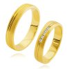 Bands in 585 yellow gold - satin surface, smooth strip, clear zircons
