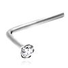 Bent nose piercing made of white 14K gold - glistening clear diamond, 1,5 mm