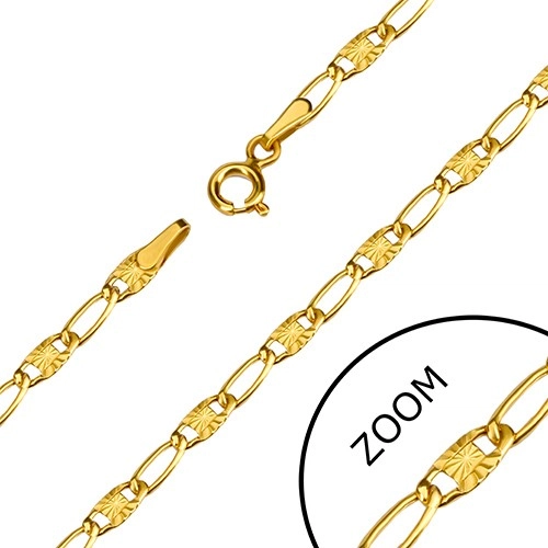 Bracelet made of yellow 14K gold - long slim eyelets, radial grooves, 190 mm