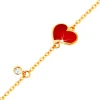 Bracelet made of yellow 14K gold - red asymmetric heart and clear zircon, thin chain
